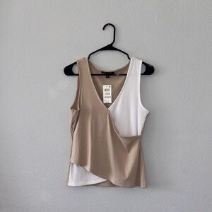 INC International Concepts Tan and White Tank Top